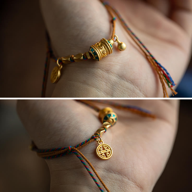 Bracelet tibétain en Buddha Stones fait à la main avec roue de prière Om Mani Padme Hum et cordon de protection
