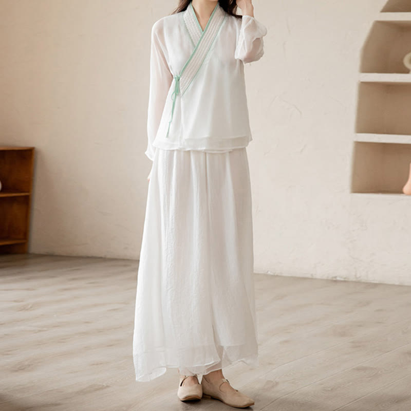 Ensemble de vêtements en mousseline de soie pour femme Buddha Stones et prière rétro, méditation spirituelle zen
