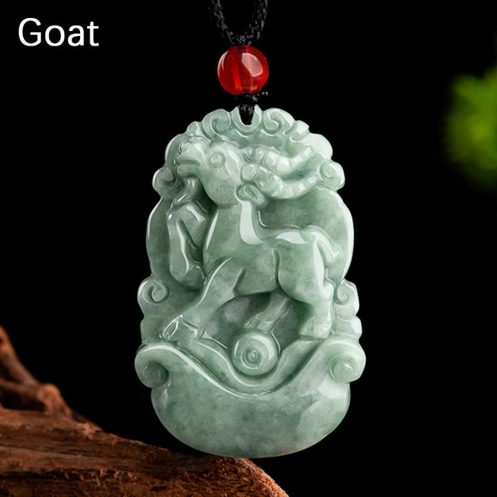 Collier pendentif en jade vert naturel avec Buddha Stones et 12 signes du zodiaque chinois