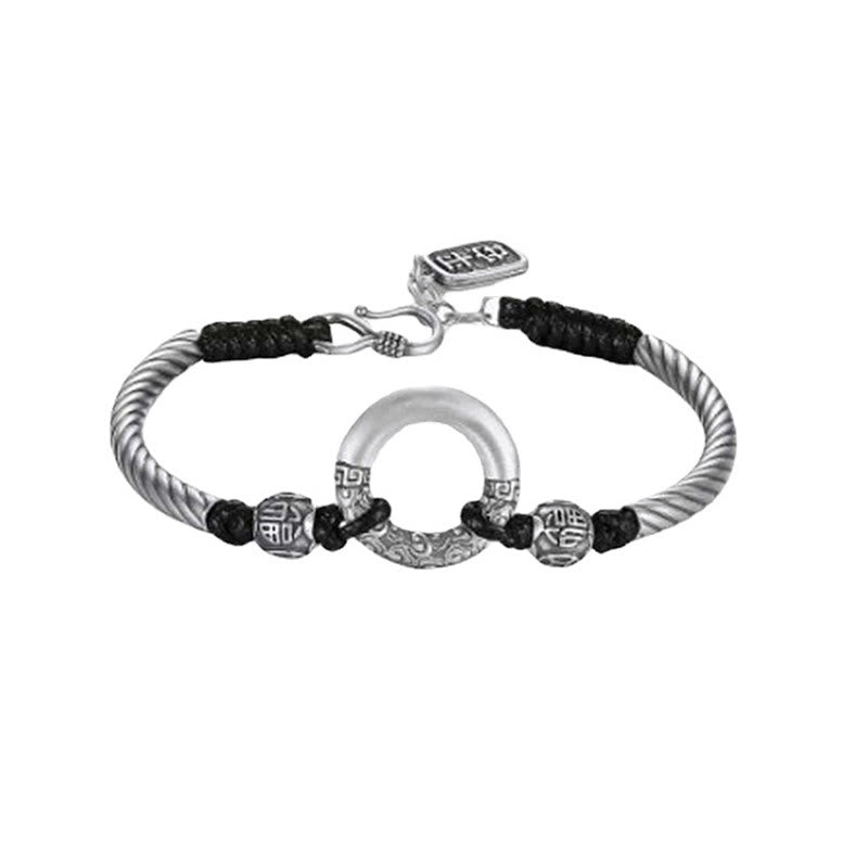 Bracelet de fortune en argent sterling 999 avec boucle de paix et personnage Fu en pièces de cuivre et pierres de Buddha Stones - image 17