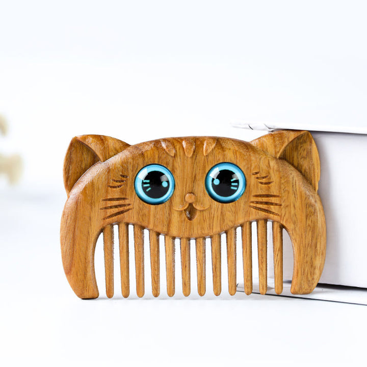Peigne portable à motif de chat simple en bois de santal vert - image 9