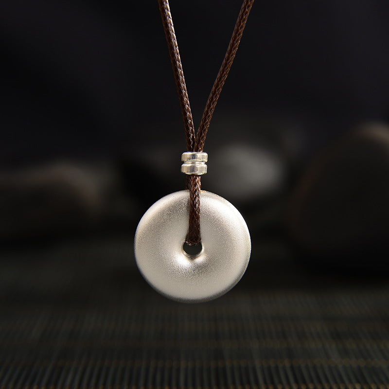 Collier avec pendentif rond en argent sterling 999 et Buddha Stones