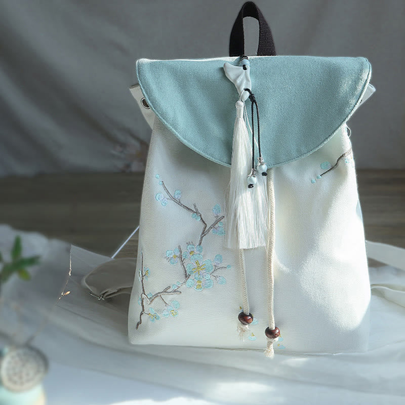 Sac à dos en toile de grande capacité brodé à la main avec Buddha Stones - Fleur de prunier bleue - image 13
