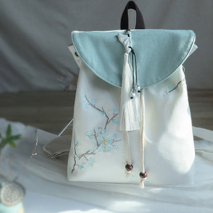 Sac à dos en toile de grande capacité brodé à la main avec Buddha Stones - Fleur de prunier bleue - image 13