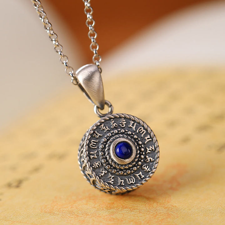 Collier pendentif en argent sterling 925 Buddha Stones , motif Om Mani Padme Hum, lazurite et lapis-lazuli, symbole d'amour et de paix. - Om Mani Padme Hum (Amour♥ Focus) - image 0
