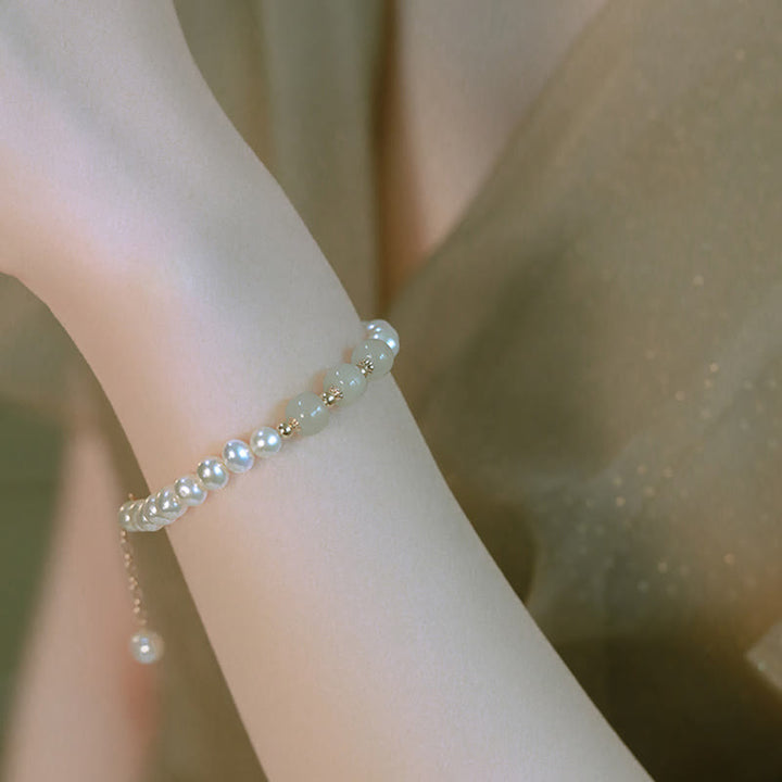 Bracelet chaîne en perles de sincérité en jade blanc cyan Hetian plaqué or 14 carats
