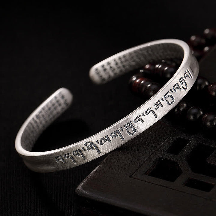 Bracelet de protection en argent sterling 999 avec six mots vrais et sutra du cœur de Buddha Stones