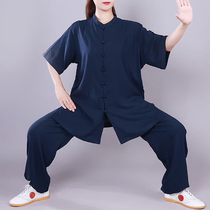 Ensemble de vêtements unisexe en coton et lin avec Buddha Stones , Tai Chi, Qigong, méditation, prière, pratique spirituelle zen - Bleu marine - Manches courtes - US14，UK/AU18，EU46 (3XL)  - image 20
