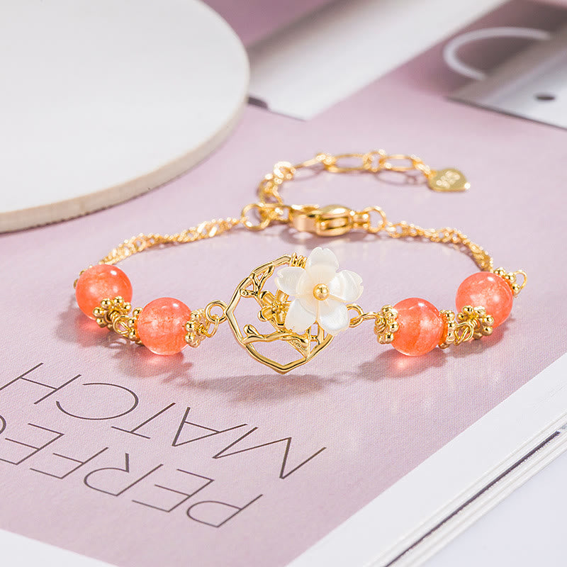 Bracelet de confiance en forme de fleur en pierre d'agate rouge Tridacna de Buddha Stones