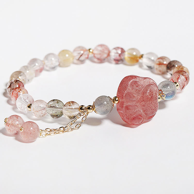 Bracelet d'amour en pierre de lune et quartz rutile coloré avec griffe de patte de chat et quartz fraise naturel Buddha Stones - image 5