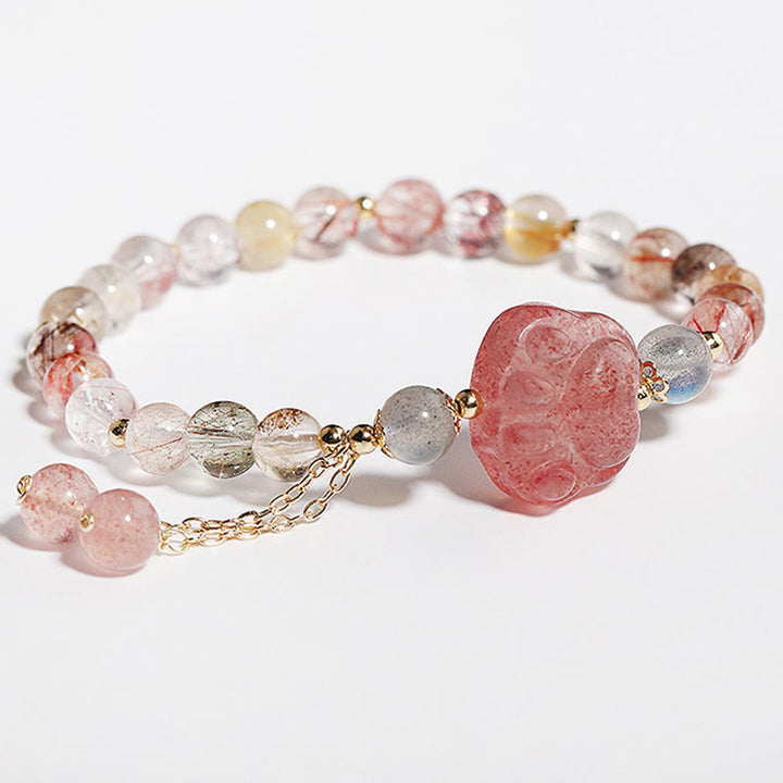 Bracelet d'amour en pierre de lune et quartz rutile coloré avec griffe de patte de chat et quartz fraise naturel Buddha Stones - image 5