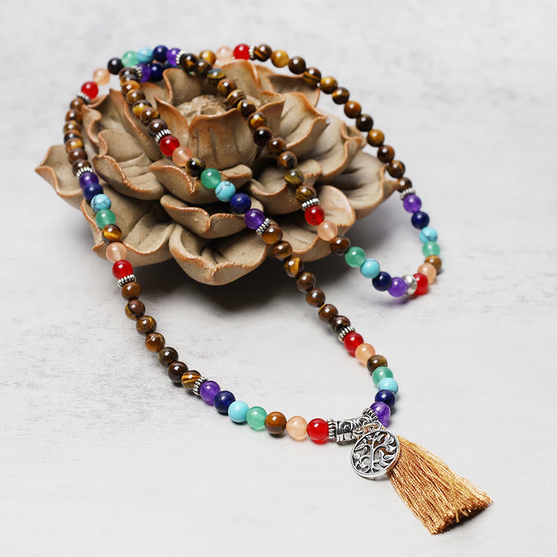Collier et bracelet multicouches en perles de prière Mala en cristal de guérison et Buddha Stones 108