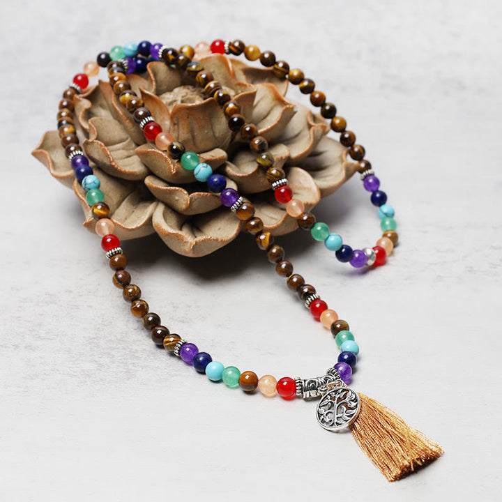 Collier et bracelet multicouches en perles de prière Mala en cristal de guérison et Buddha Stones 108