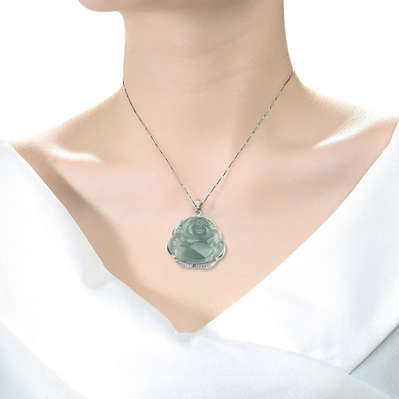 Buddha Stones avec pendentif porte-bonheur en jade naturel en argent sterling 925 avec Bouddha rieur - image 3