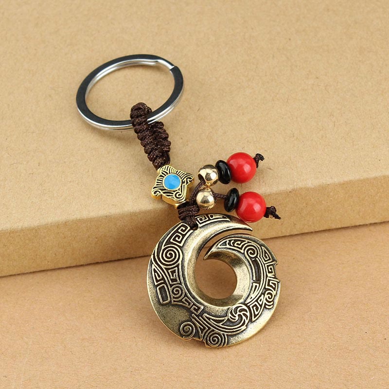 Porte-clés porte-bonheur en cuivre avec inscription « Bonne chance »