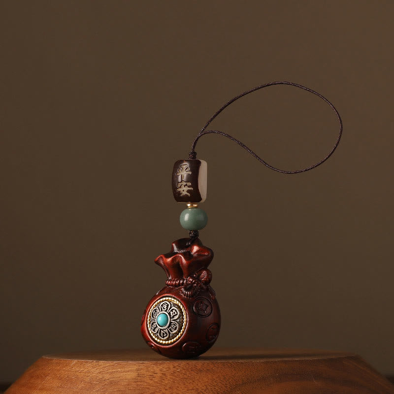 Buddha Stones Petite Feuille Bois de Santal Rouge Bois de Santal Vert Sac d'Argent Om Mani Padme Hum Protection Rotative Décoration Suspendue - Bois de santal rouge à petites feuilles (Éloigne les mauvais esprits ♥ Protection) - Décoration suspendue pour téléphone - image 5