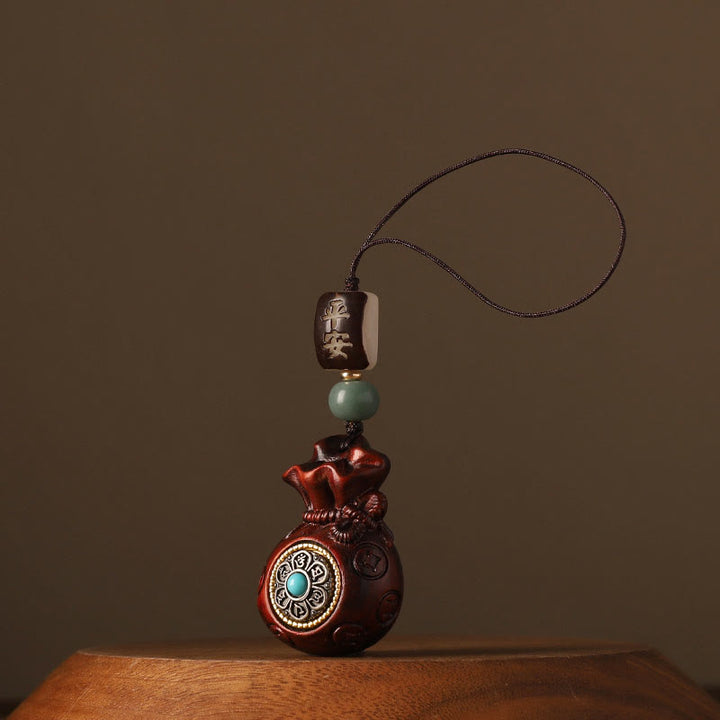 Buddha Stones Petite Feuille Bois de Santal Rouge Bois de Santal Vert Sac d'Argent Om Mani Padme Hum Protection Rotative Décoration Suspendue - Bois de santal rouge à petites feuilles (Éloigne les mauvais esprits ♥ Protection) - Décoration suspendue pour téléphone - image 5