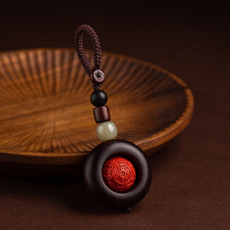 Buddha Stones Tibet Om Mani Padme Hum PiXiu Pièce de cuivre Petite feuille Bois de santal rouge Cinabre Protection Porte-clés