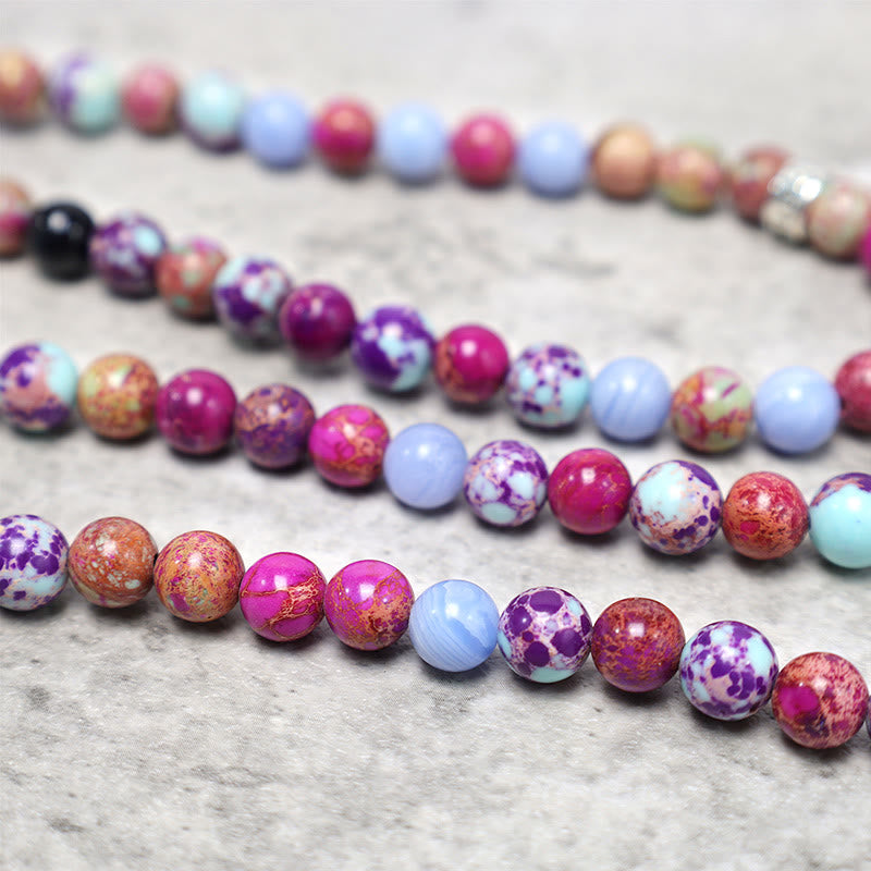 Buddha Stones Miano Naturel Violet Véritable Pierre Lotus Mala