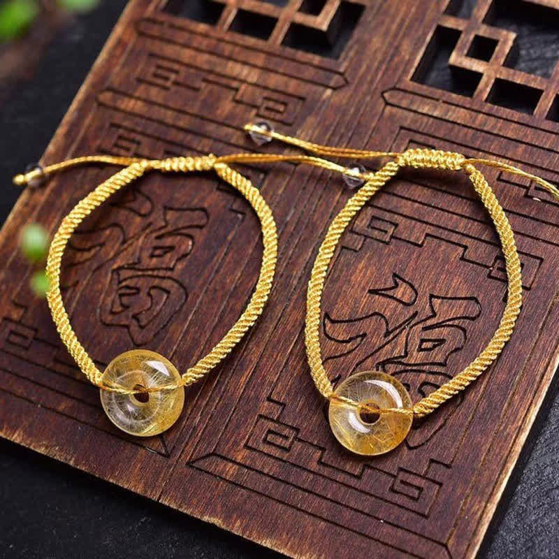 Bracelet tressé Buddha Stones Rond Citrine Boucle de Paix Bonheur