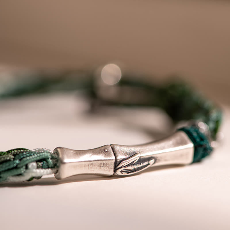 Bracelet en argent sterling 925 avec cordon de protection et nœud de réincarnation en bambou