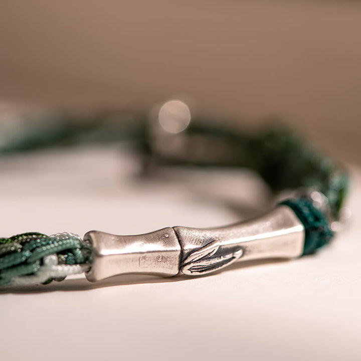 Bracelet en argent sterling 925 avec cordon de protection et nœud de réincarnation en bambou