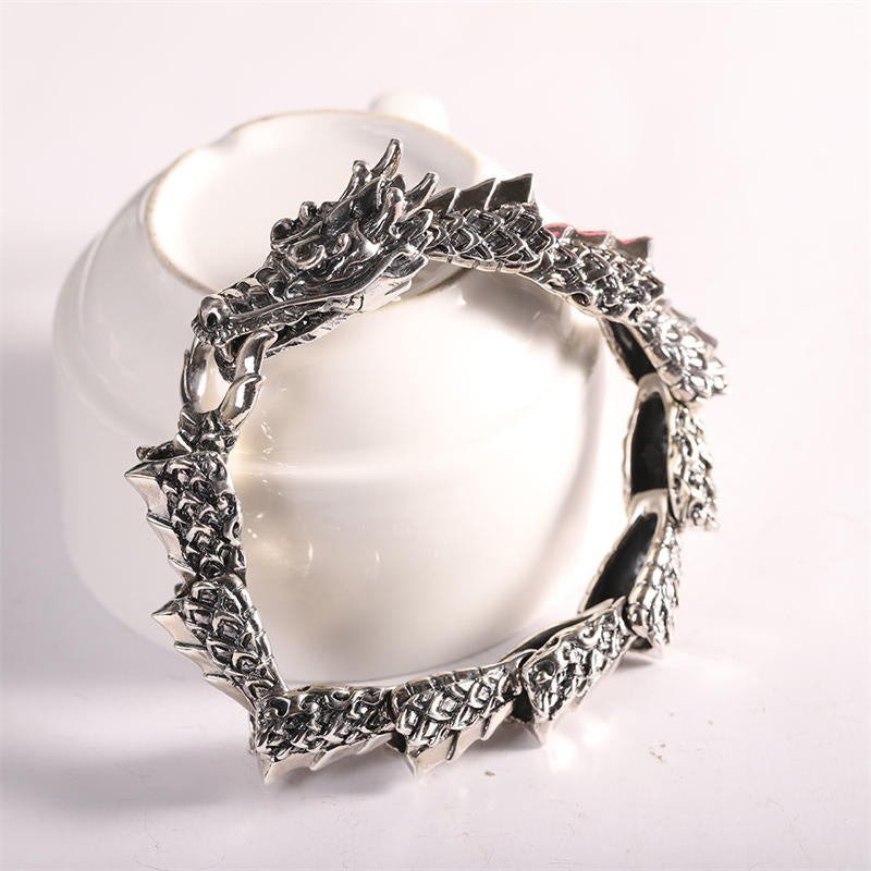 Bracelet jonc porte-bonheur en argent sterling 925 avec Buddha Stones et dragon