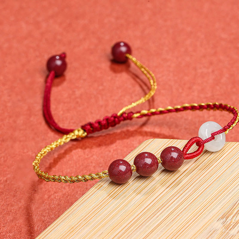 Bracelet de bénédiction avec boucle de paix en jade cinabre naturel de Buddha Stones