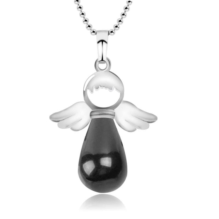 Collier pendentif porte-bonheur en cristal naturel avec petites ailes d'ange de Buddha Stones