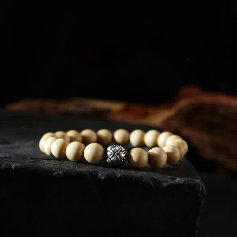 Bracelet tibétain en bois de pêcher, lotus, cinabre, Bagua, Yin Yang, porte-bonheur et richesse