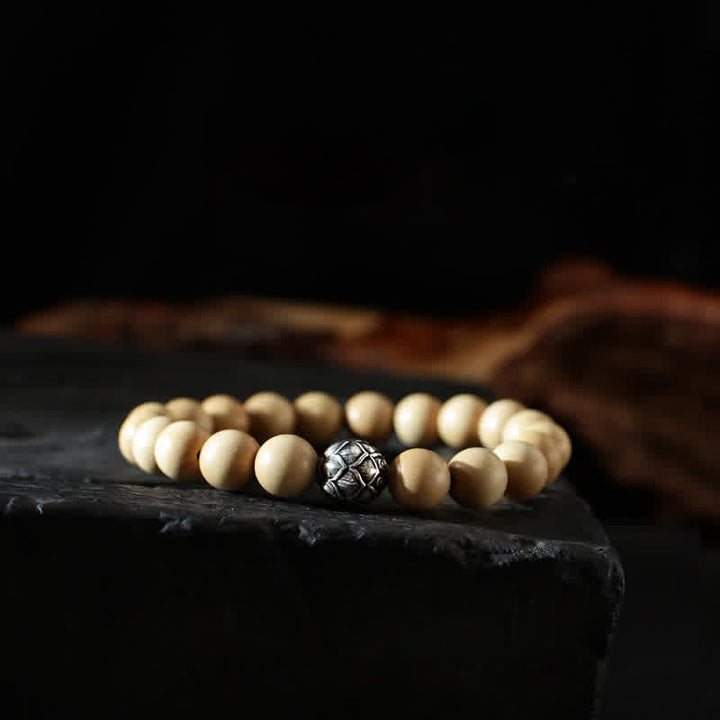 Bracelet tibétain en bois de pêcher, lotus, cinabre, Bagua, Yin Yang, porte-bonheur et richesse