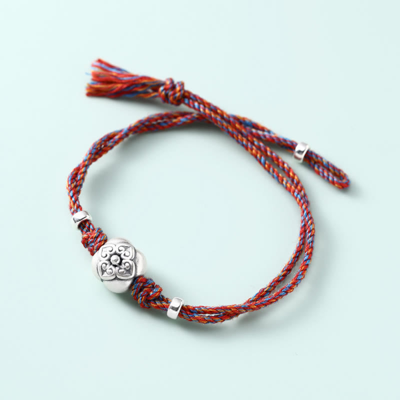 Bracelet tressé multicolore en argent sterling 999 avec pierre porte-bonheur Kaki de Buddha Stones