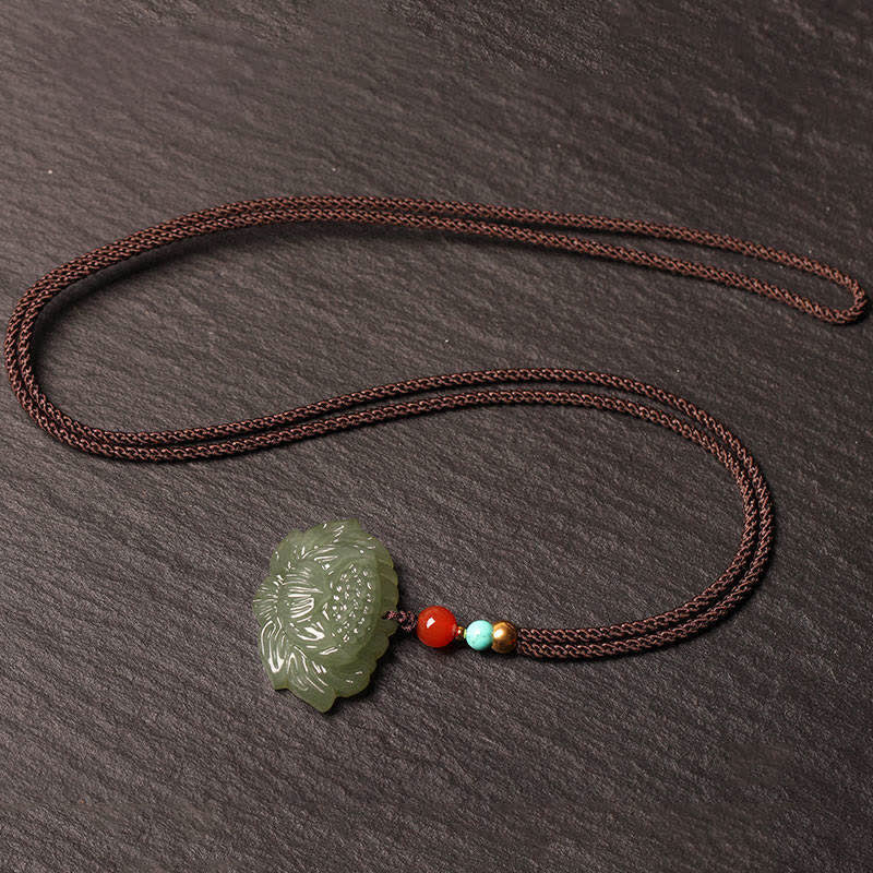 Collier pendentif fleur de lotus en jade cyan Hetian Buddha Stones - image 4