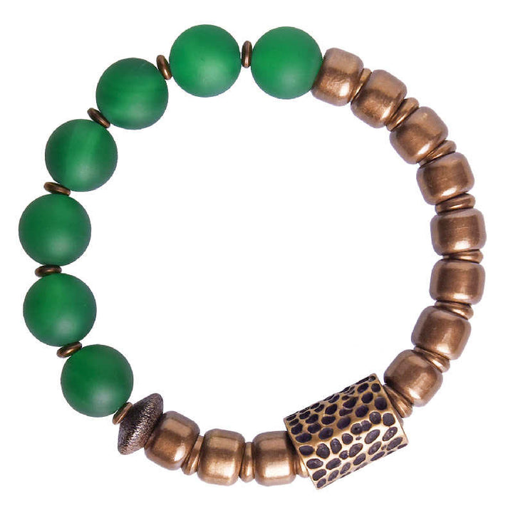 Bracelet tibétain en agate rouge et agate verte en cuivre pour la confiance et la fortune