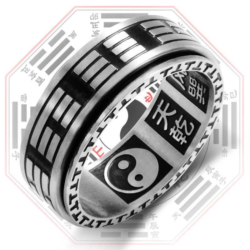 Buddha Stones Bagua Yin Yang titane acier Balance anneau rotatif