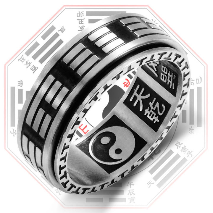 Buddha Stones Bagua Yin Yang titane acier Balance anneau rotatif