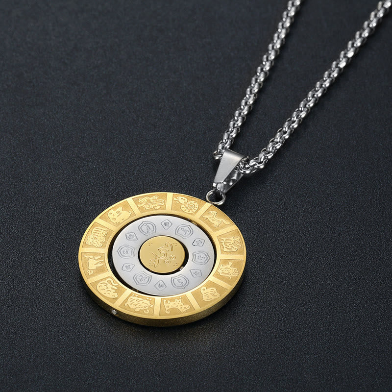 Buddha Stones Zodiaque chinois Neuf palais Huit diagrammes Amulette Bagua Collier d'harmonie Pendentif rotatif