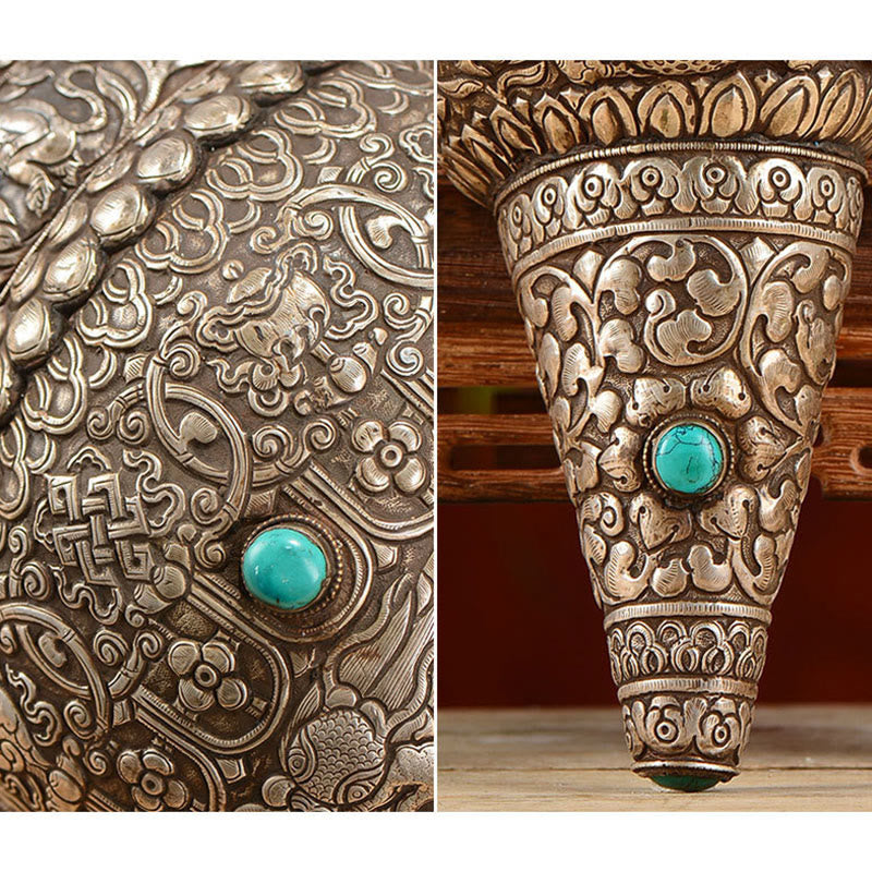 Coquillage tibétain fait à la main en forme de Shankha naturel gravé de huit symboles de bon augure, décoration porte-bonheur pour la maison - image 7