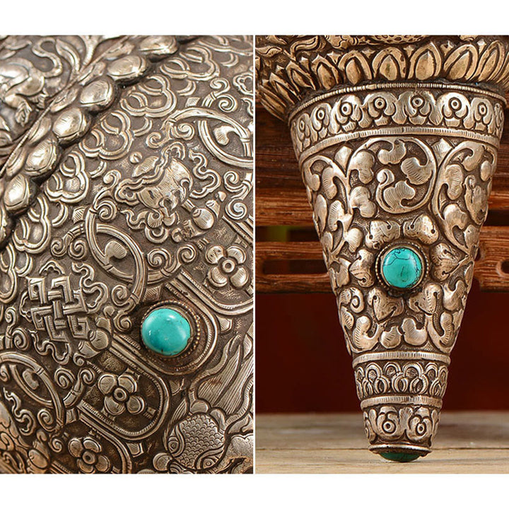 Coquillage tibétain fait à la main en forme de Shankha naturel gravé de huit symboles de bon augure, décoration porte-bonheur pour la maison - image 7