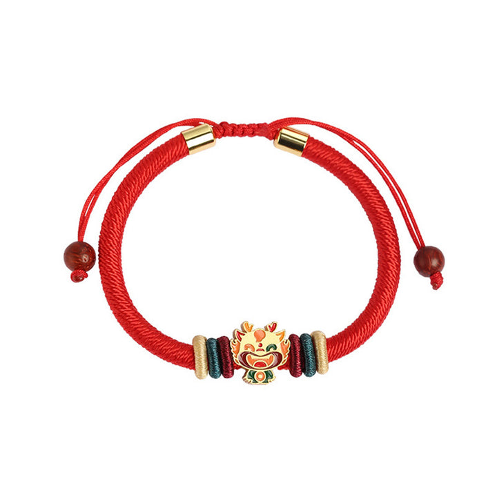 Bracelet tressé rouge en argent sterling 925 fait main avec Buddha Stones Année du Dragon, joli signe du zodiaque chinois