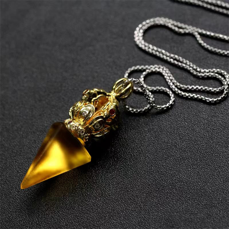 Collier pendentif en cristal de force Lotus Liuli à 4 griffes avec Buddha Stones tibétaines Dorje Vajra