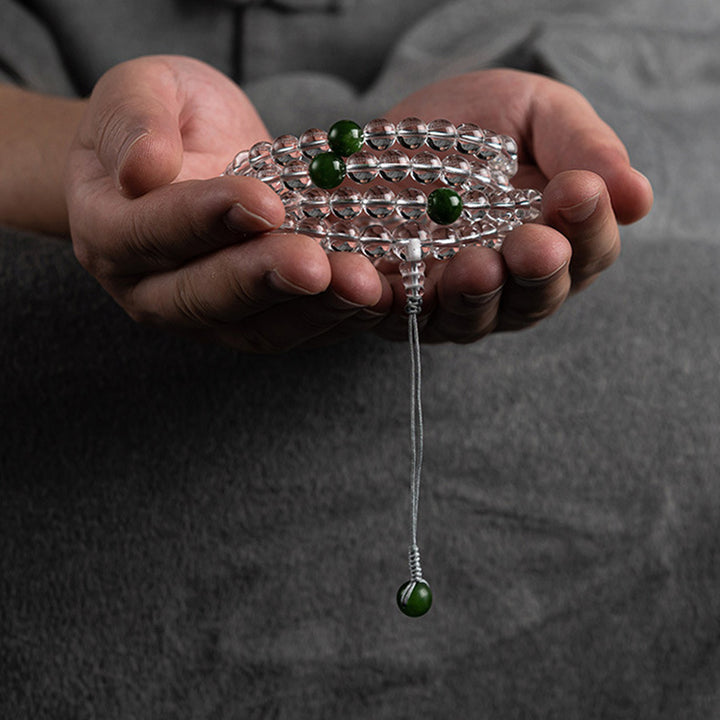 Bracelet de méditation Mala en jade blanc et cristal de 108 perles Buddha Stones
