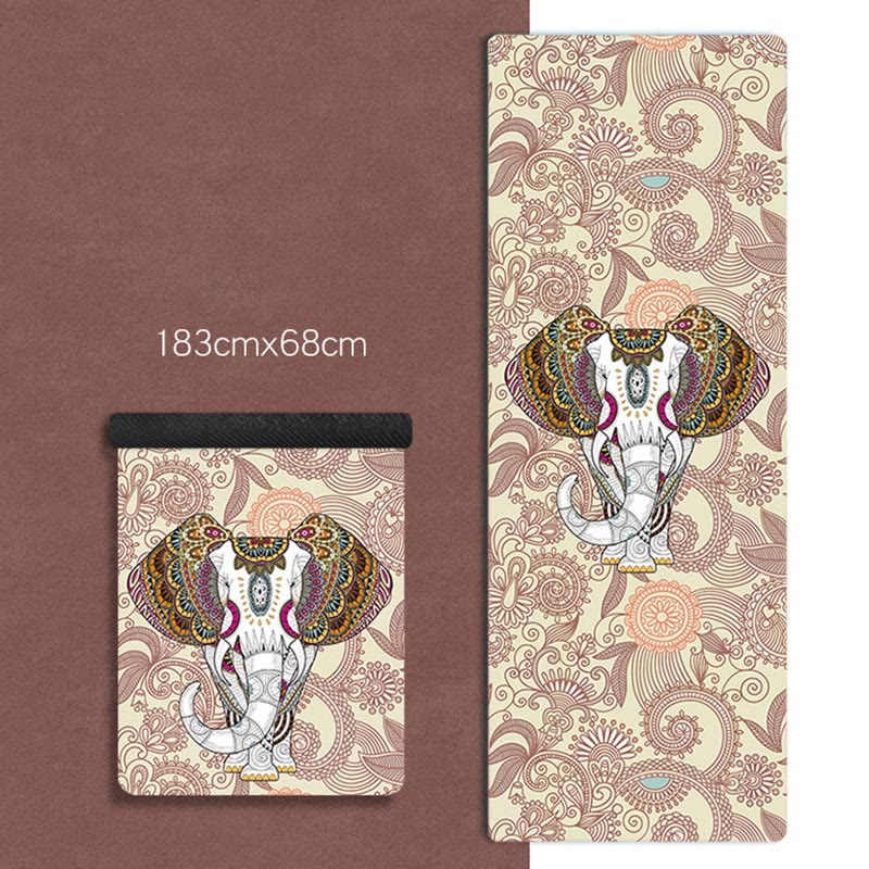 Buddha Stones Tapis de yoga tibétain en caoutchouc naturel, décoré avec un mandala tibétain, un éléphant, un lotus et des carpes koï. - Éléphant beige - image 2