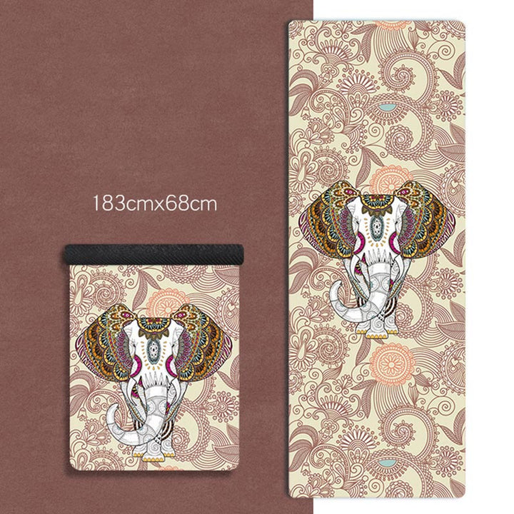 Buddha Stones Tapis de yoga tibétain en caoutchouc naturel, décoré avec un mandala tibétain, un éléphant, un lotus et des carpes koï. - Éléphant beige - image 2