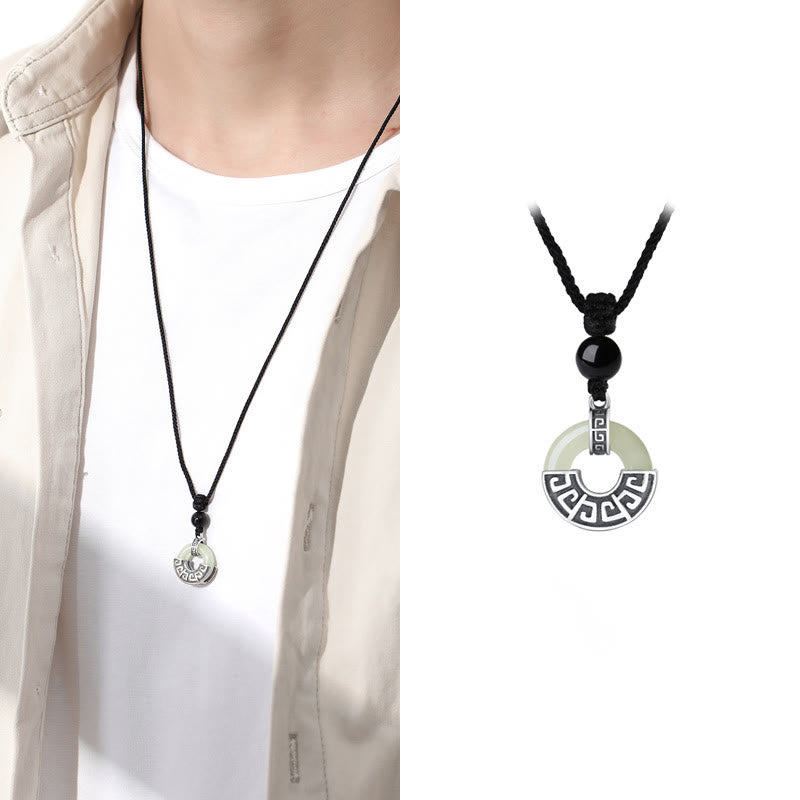 Collier Buddha Stones Argent Sterling 925 Jade Hetian Naturel Boucle de Paix Prospérité Pendentif