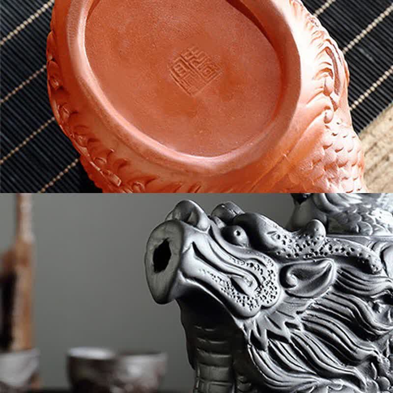 Théière en céramique vintage Dragon Phoenix