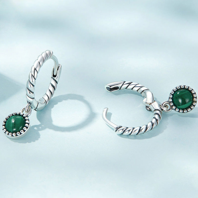 Boucles d'oreilles pendantes anti-anxiété en argent sterling 925 avec malachite ronde - image 5