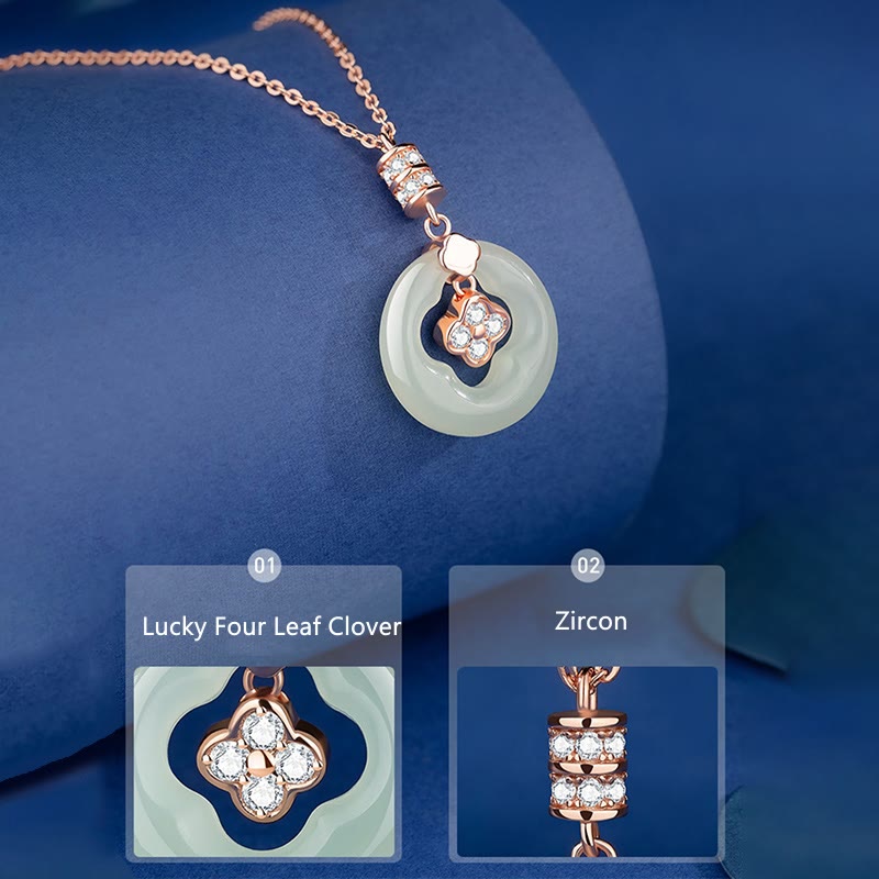Collier pendentif trèfle à quatre feuilles en argent sterling 925 et jade Hetian naturel avec Buddha Stones et zircon avec boîte cadeau