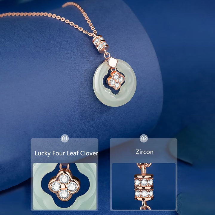Collier pendentif trèfle à quatre feuilles en argent sterling 925 et jade Hetian naturel avec Buddha Stones et zircon avec boîte cadeau