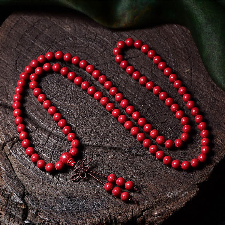 Bracelet de bénédiction gravé avec 108 Buddha Stones de Mala en cinabre et motif Om Mani Padme Hum - Perles rondes de 7 mm x 108 - image 16